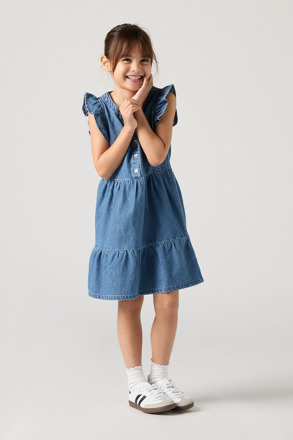 Levi's Flutter Sleeve Jurk voor Meisjes in Blauw Denim