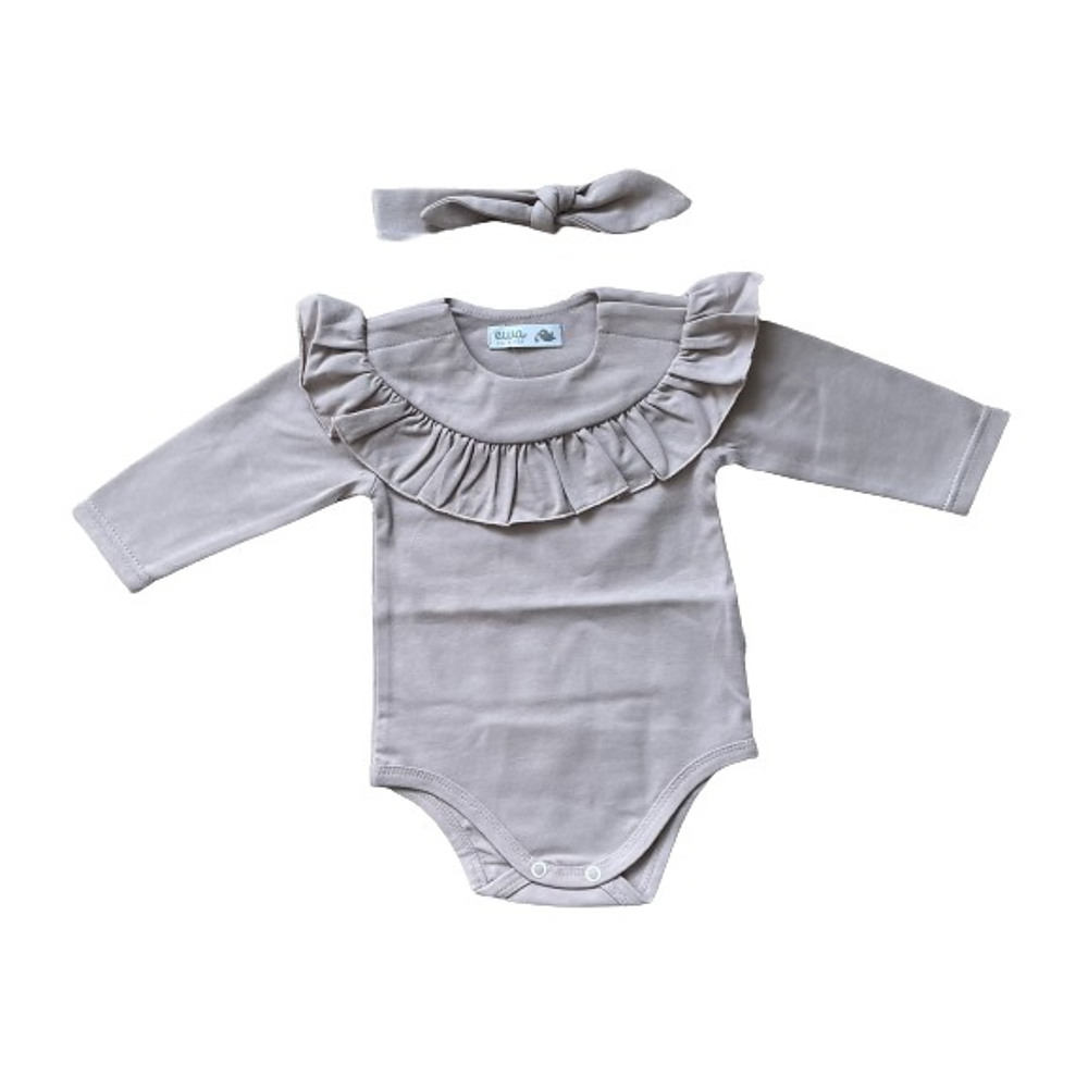 Sofija Ewa Romper met Haarband in Taupe voor Baby's