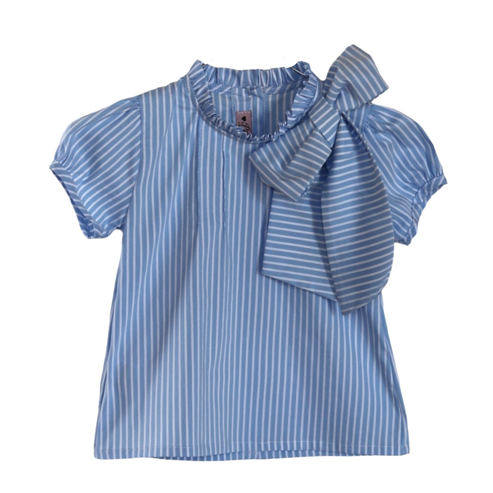Phi Blauw met Wit Gestreepte Blouse met Strikdetail
