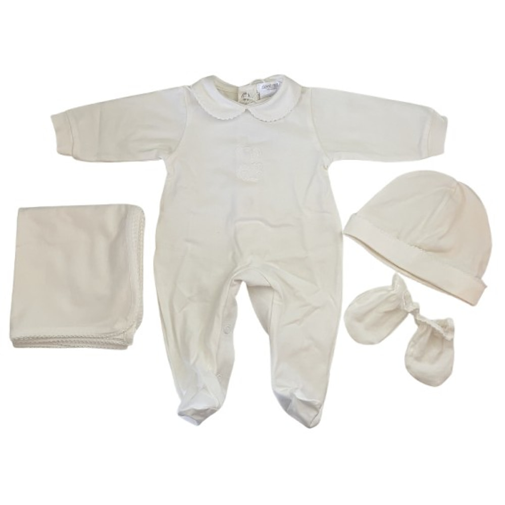 babykleding eerste jaar - Deolinda Baby Gift Box met Beertje in Crème - 4-delige set