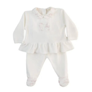 Baby Gi 2-delig Velours Setje met Ruffles en Strikdetail