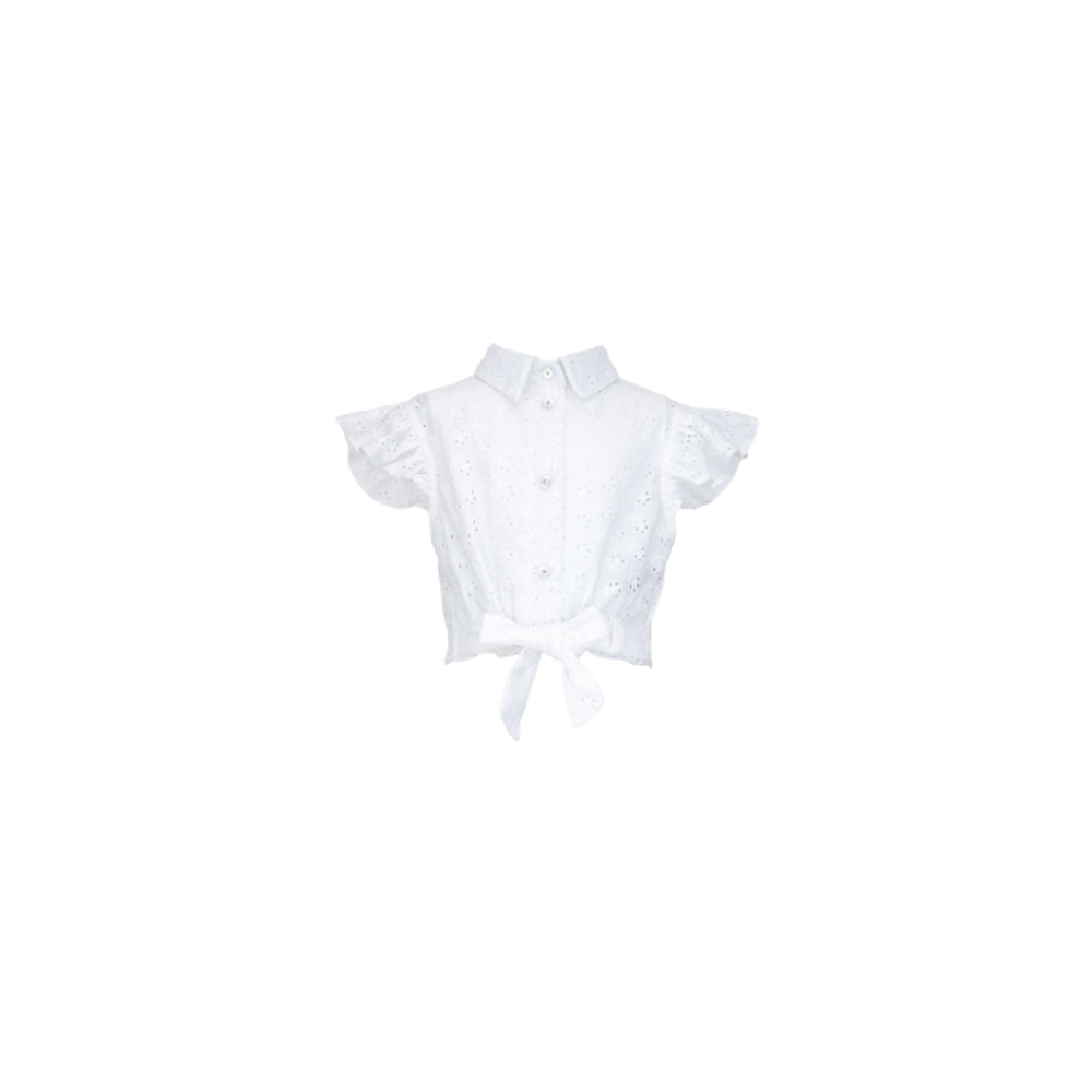 Daga Blouse Wit Broderie met Strikceintuur voor Meisjes