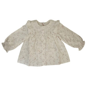 Patachou Creme Blouse met Bloemenprint en Broderie Kraag