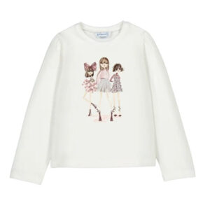 Mayoral Crème T-shirt voor Meisjes met Roze Print