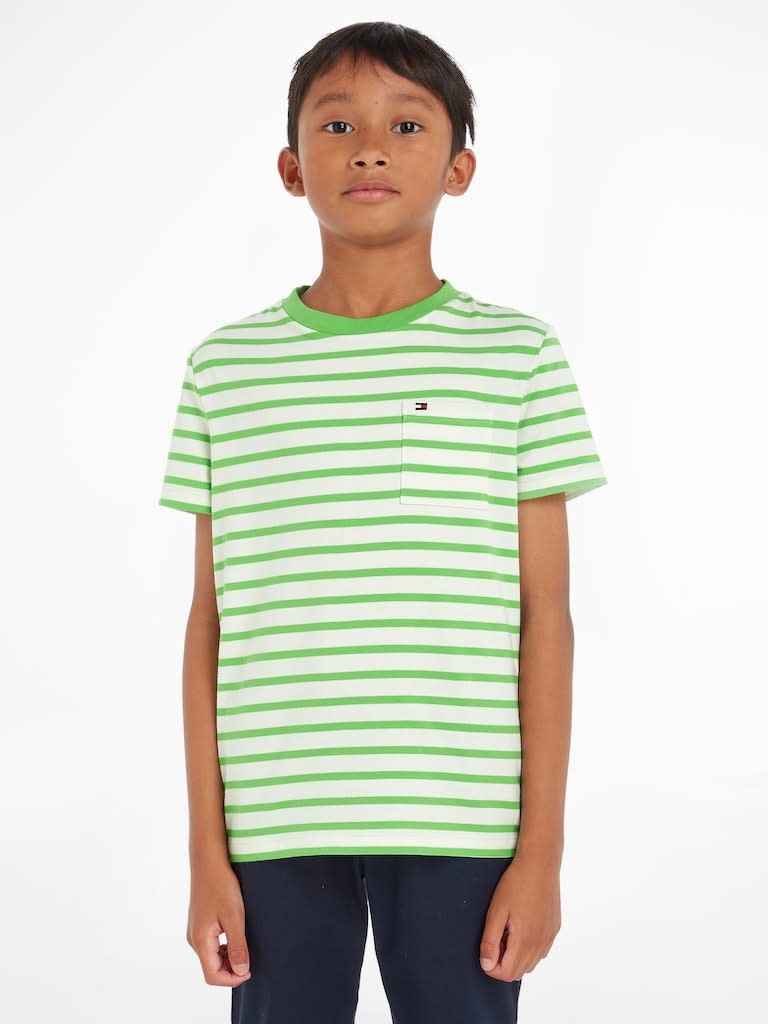 Tommy Hilfiger Breton Pocket Stripe Tee voor Jongens Groen