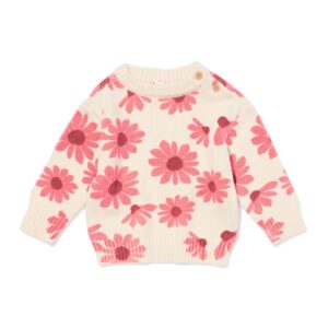 HEMA Babytrui bloemen voor jongens in ecru